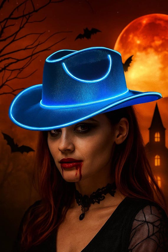 Blue LED Cowboy Hat: Light-up Halloween Party Costume - Etsy display picture 3
