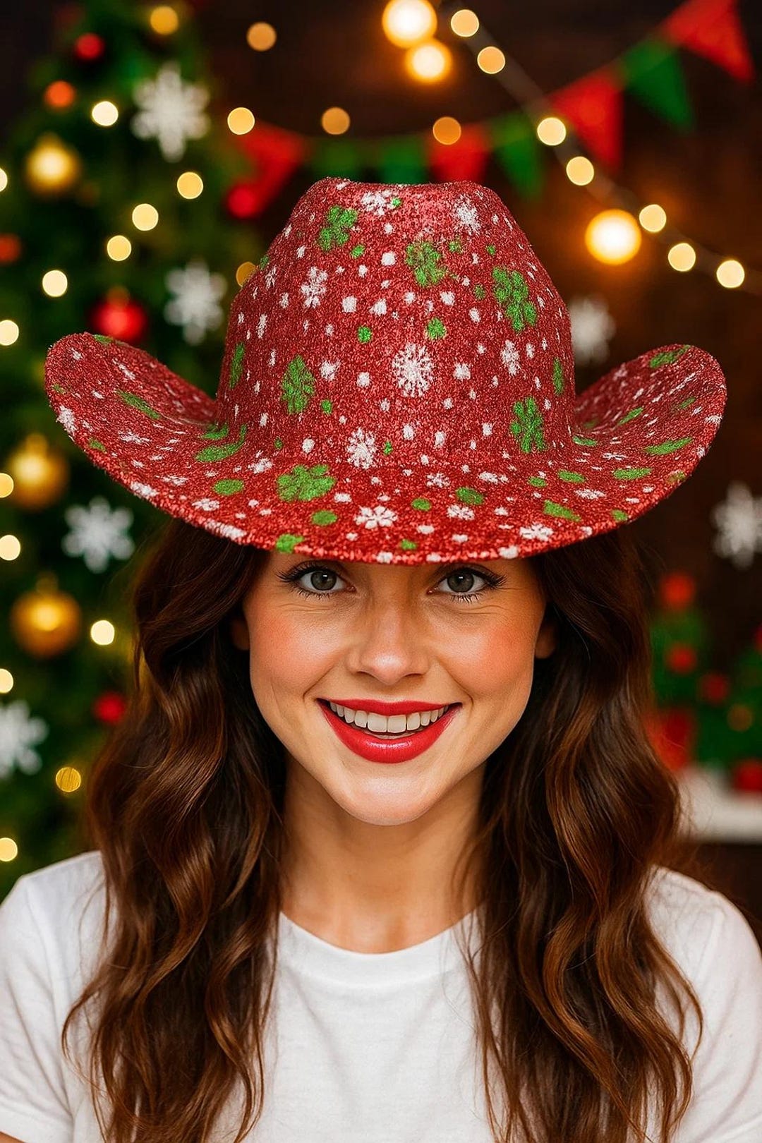 Handmade Red Snowflake Cowboy Hat: Festive Western Party Hat  display picture 2