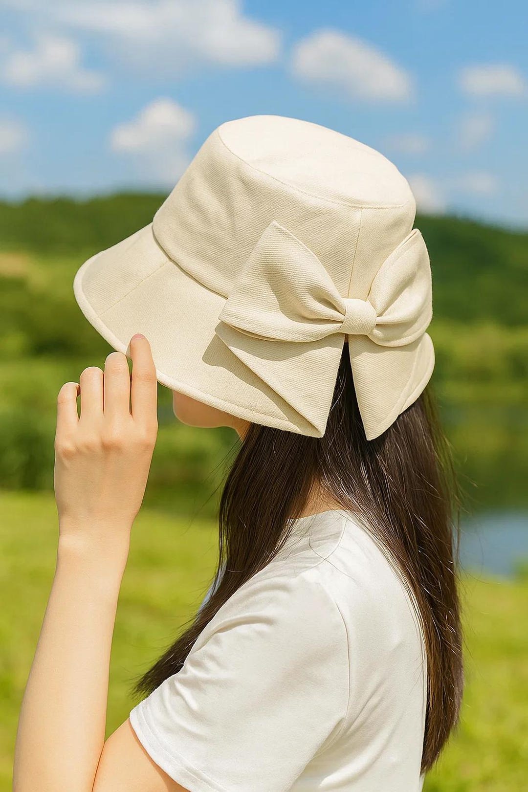 Bow Sun Handmade Bow Sun Hat: Women's Beige Cotton UV Protection - Etsy