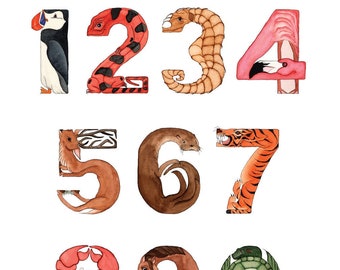 A to Zoo Animal Alphabet Numbers Print 14X20