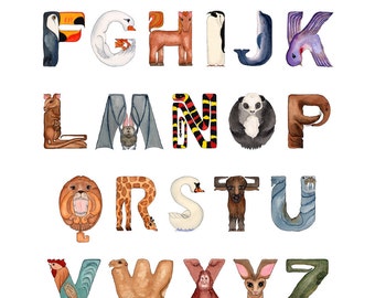 A to Zoo Animal Alphabet Letters Poster 14 x 20