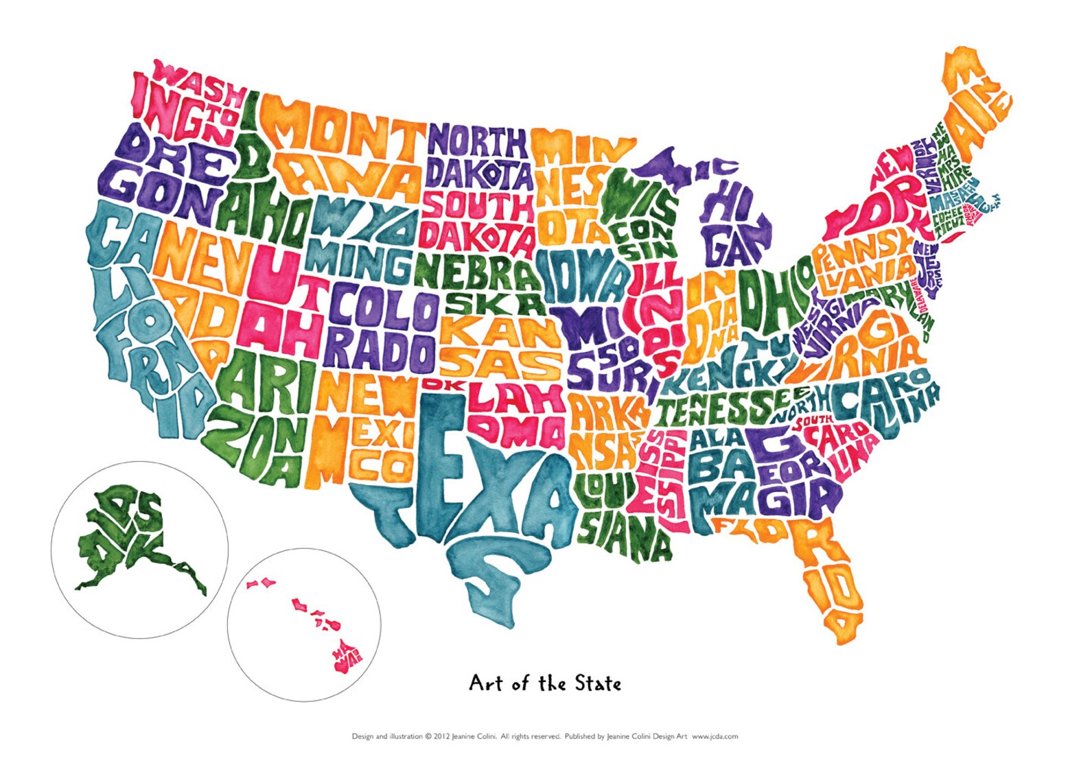 Art of the State Groovy Geography USA Map Poster 20 X 14 Inches Etsy