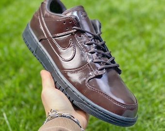 Zapatillas Dunk SB de cuero marrón vintage, zapatillas de skate de lujo color café, zapatillas urbanas unisex, regalo para él o ella.