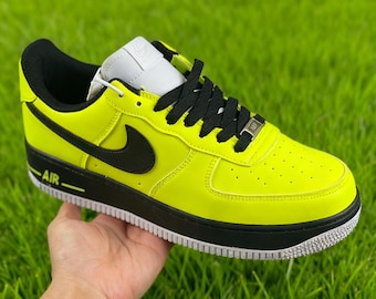 Custom Neon Yellow Air Force 1 – Black Swoosh Streetwear Sneakers