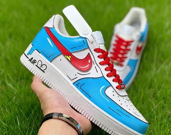 Hand-Painted Cartoon AF1 Sneakers | Blue & Red Pop Art Shoes