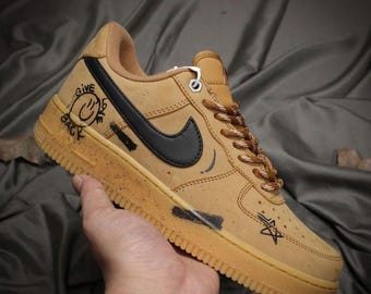 Hand Painted Nike Air Force 1 Sneakers, Brown Graffiti, Custom Streetwear