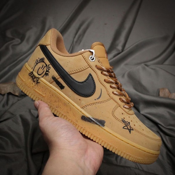 Hand Painted Nike Air Force 1 Sneakers, Brown Graffiti, Custom Streetwear