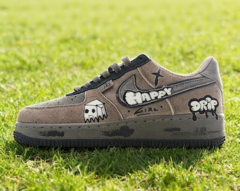 Custom Graffiti Sneakers – Hand Painted Street Art Shoes / Urban Happy Drip Design / Unique Hip Hop Shoes