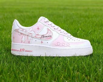 Custom Pink Bow Star Heart Air Force 1 | Hand Painted AF1 Sneakers | Cute Girly Shoes | Personalized Gif