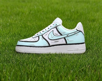 Hand-Painted Cartoon Air Force 1 | Custom Mint Green Pop Art Sneakers