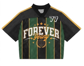 Custom Name Crop Top Jersey, Personalized Vintage Sports Crop Jersey, Green Black Striped Crop Top, Custom Number Football Crop Shirt