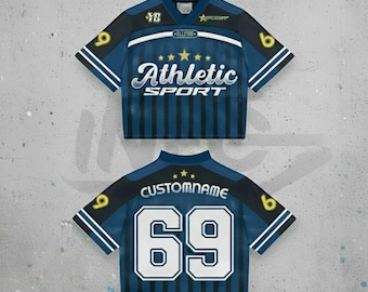 Custom Name Athletic Crop Football Jersey – Blue Mesh Sports Crop Top, Personalized Streetwear Jersey