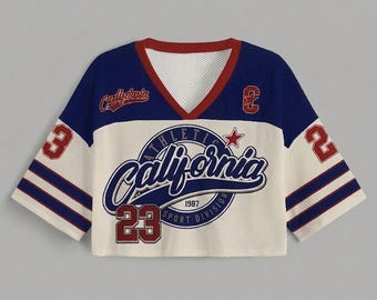 California Crop Top Jersey, Vintage Athletic Crop Jersey, Retro Sports Crop Shirt, California Team Style Cropped Top