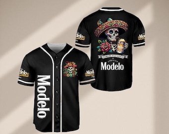Buy All Black Skull Drinking Modelo Negra Mexican Beer Celebra Dia de los Muertos Baseball Jersey Drinking Mexican Spirit Jersey