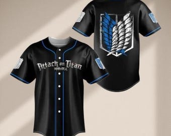 Attack on Titan Survey Corps Jersey, Wings of Freedom Baseball Shirt, Anime Cosplay Streetwear Gift for Fans