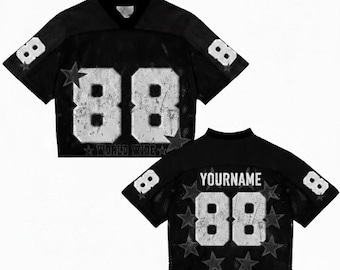 Custom Name Black Crop Football Jersey – Vintage Mesh Sports Crop Top, Personalized Streetwear Shirt