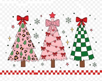 Coquette Christmas Tree Png Preppy Christmas Png Holly Jolly Png, Pink Christmas Png Merry Christmas Png checkerboard Christmas png