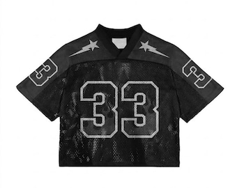 Black Custom Name Crop Top Jersey, Personalized Number 33 Crop Jersey, Vintage Football Crop Top, Custom Sports Cropped Jersey Shirt