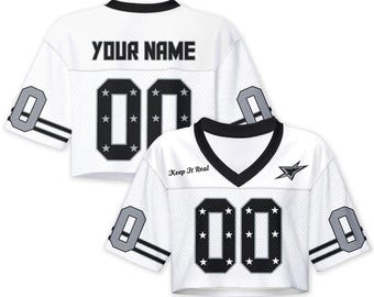 Custom Name White Crop Football Jersey – Personalized Mesh Sports Crop Top, Streetwear Game Day Shirt