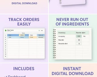 May include: Home bakery business kit digital download. Includes a dashboard, printable PDFs, and an order tracker. The kit helps you track orders easily and never run out of ingredients. Start today!