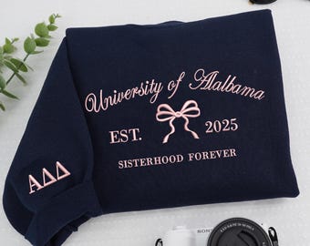 Felpa con cappuccio ricamata della confraternita, girocollo personalizzato per il viaggio delle ragazze del 2026, maglione con fiocco Coquette, regalo per le migliori amiche, abiti coordinati