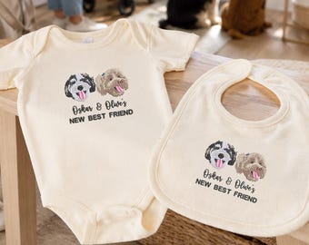 Custom Pet Portrait Baby Bodysuit from Photo, Embroidered Dog Baby Outfit, New Best Friend Baby Shower Gift
