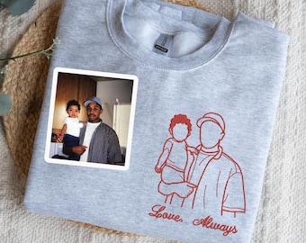 Personalized Father Son Portrait Sweatshirt, Custom Embroidered Crewneck