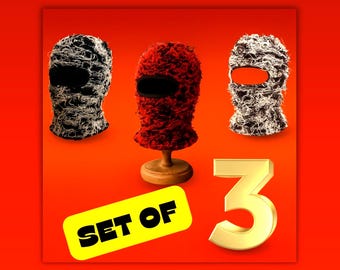 Set van 3 gebreide bivakmutsen – uniseks katoen/polyester gezichtsbedekking skimaskers