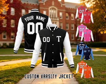 Custom Baseball Jacket, Add Your Name Number Logo, Classic Letter Jacket for Men Women Kids