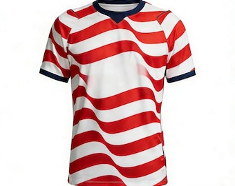 Custom USA Soccer Jersey With American Emblem, Red White Wave Style, Personalized Name & Number