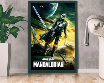 マンダロリアン映画ポスター、ファンタジー映画プリント、映画愛好家へのギフト、ホームデコレーション、ウォールアート、ミニマリストアート
