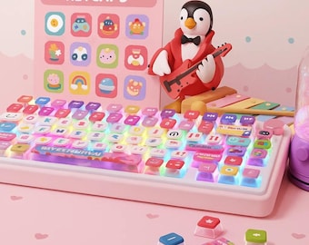 Juego de teclas translúcidas rosas con perfil ASA / 122 teclas PBT / Teclas personalizadas para teclado mecánico con temática pastel