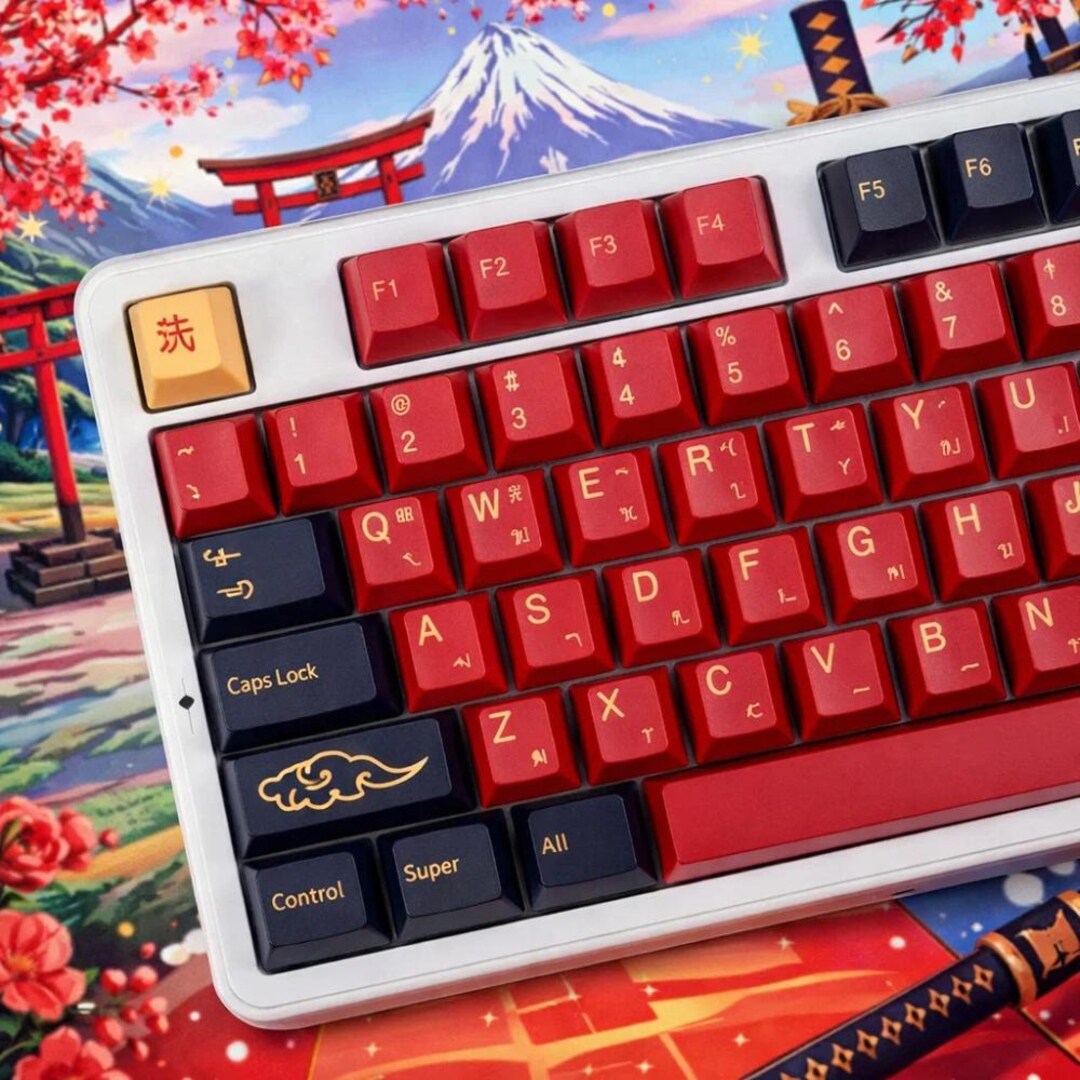 Backlit Samurai Keycaps Red Samurai Hangul Keycap Set Cherry Profile | 143 PBT Korean Japanese ...
