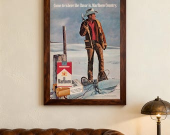 Marlboro Man. Come To Where The Flavor Is. Ad 1971 Vintage Poster，Canvas Posters,wall art,Home decor, holiday gifts. Film Enthusiasts
