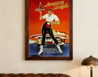 Póster de la película American Graffiti, lienzo, arte mural, decoración del hogar, regalos navideños. Para cinéfilos.