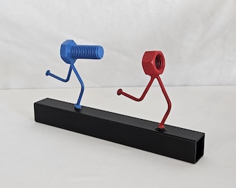 Hand-Welded Steel Nut Bolt Sculpture – Desk Art, Welder Mechanic Gift