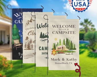 Custom Camp Flag Campsite Welcome Sign,Personalized Camping Gifts,Double-Sided - Add Your Name Flag