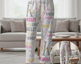 Custom Name Pajama Pants,Customized Colors Name Matching Pajamas,Personalized Gifts for Men&Women