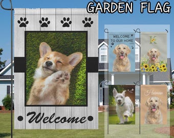 Custom Garden Flag With Dog Photo,Personalized Picture Welcome Flag Yard Flag,Gifts for Dog Lovers