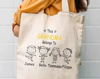 Custom This Grandma Belongs To Tote Bag,Grandma Nana Canvas Tote Bag,Personalized Gifts for Women