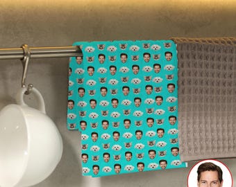 Custom Face Tea Towel,Personalized Kitchen Decor Any Face Family Friends Funny Gifts,Kitchen Towels