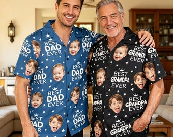 Custom Best Dad Ever Shirt,Personalized Add Face Hawaiian Shirt,Fathers Day/Birthday Gifts for Papa & Grandpa