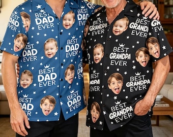 Custom Best Dad Ever Shirt,Personalized Add Face Hawaiian Shirt,Fathers Day/Birthday Gifts for Papa & Grandpa