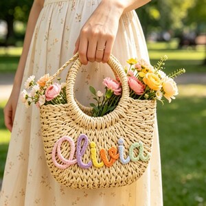 Personalized Beach Bag Straw Handbag,Custom Crossbody Bag Embroidered Bags,Wedding Party Gifts|Handmade Gift|Gift For Her