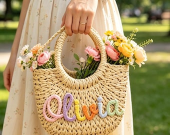 Personalized Beach Bag Straw Handbag,Custom Crossbody Bag Embroidered Bags,Wedding Party Gifts|Handmade Gift|Gift For Her