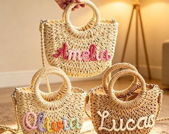 Custom Straw Beach Bag,Personalized Name Embroidered Straw Bags,Bridesmaid Gifts|Bachelorette Party Gift