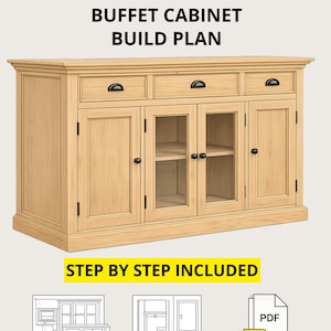 4 Door Buffet Cabinet Plan PDF + Step-by-Step Guide | Glass Sideboard BC010