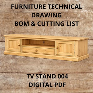 Professional Cabinet Plan  – Media Console Drawing with Full BOM & Production Details Code TVS 004