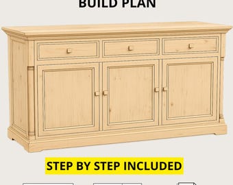Sideboard Plan PDF | Technical Drawing + Step-by-Step Guide | Buffet Cabinet BC04