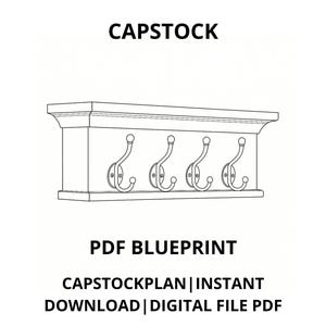 Könnte beinhalten: Eine technische Zeichnung eines Capstocks mit vier Haken. Das Bild enthält den Text "TECHNICAL DRAWING CAPSTOCK" und "PDF BLUEPRINT". Zusätzlicher Text lautet "CAPSTOCKPLAN | INSTANT DOWNLOAD | DIGITAL FILE PDF".
